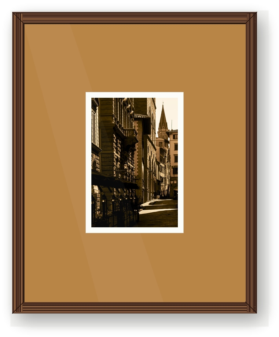 Quadro Luce tra le Pietre, fotografia em sépia de uma passagem entre fachadas de Firenze